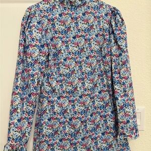 Nasty Gal Blue Floral Long Sleeve Blouse